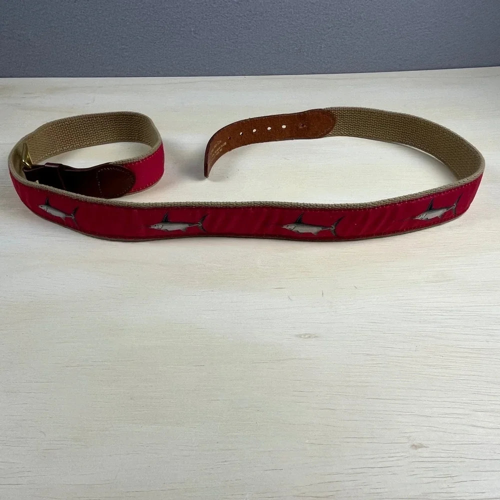 Leather Man Ltd Mens Red Swordfish Marlin Surcingle Belt Leather Brass Size 42